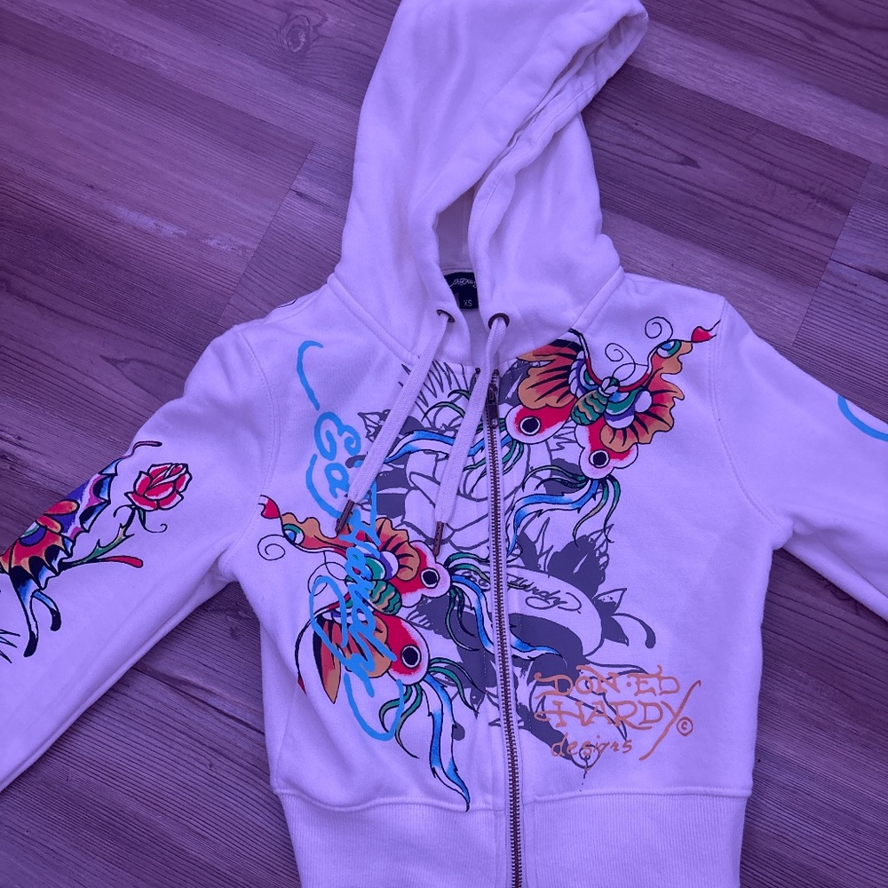 White Ed hardy zip up